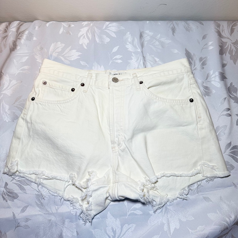 Agolde Parker Vintage Cut Off Shorts White High Rise Denim Size 28